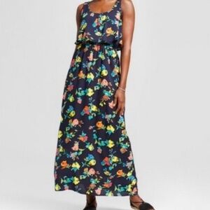 Merona Navy Blue Floral Maxi Sundress with Scoop Neckline